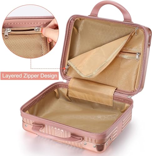 Image of Makeup Case Suitcase, Mini Bag, Mini Hard Shell Travel Luggage, Women Portable Water Proof Carrying Suitcase, Organizer Bag, Small Hard Shell Cosmetic Lugge Bag, Water Proof (B-Rose&Gold)