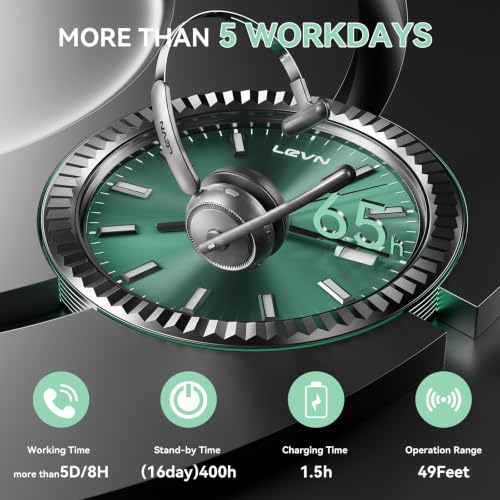 Image of LEVN Wireless Headset, Wireless Headset with Mic for Work, AI Noise Cancelling, 65 Hrs Working Time, Bluetooth Headphones with Microphone from Home /Computer /Call Center /Teams