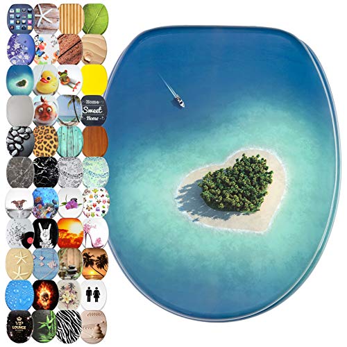 Sanilo Tapa de inodoro con cierre suave, gran selección de atractivos asientos para WC y duradera de madera (Isla ideal)