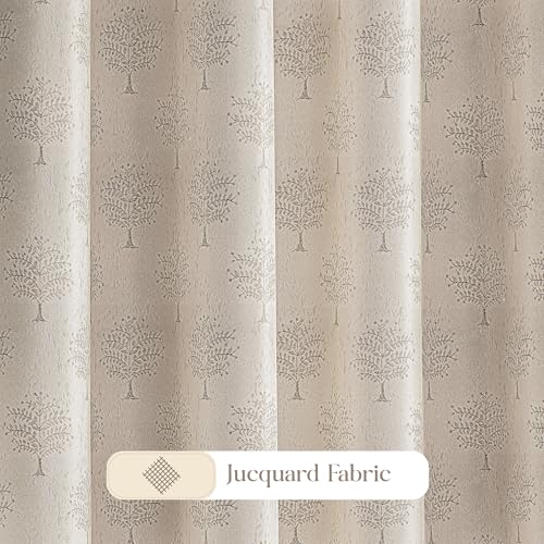Image of Yellow Weaves 2 Pcs Jacquard Tree Eyelet Window Curtain - Perfect for Home, Office, Bedroom, Living Room & Balcony - 5 Feet (Beige)