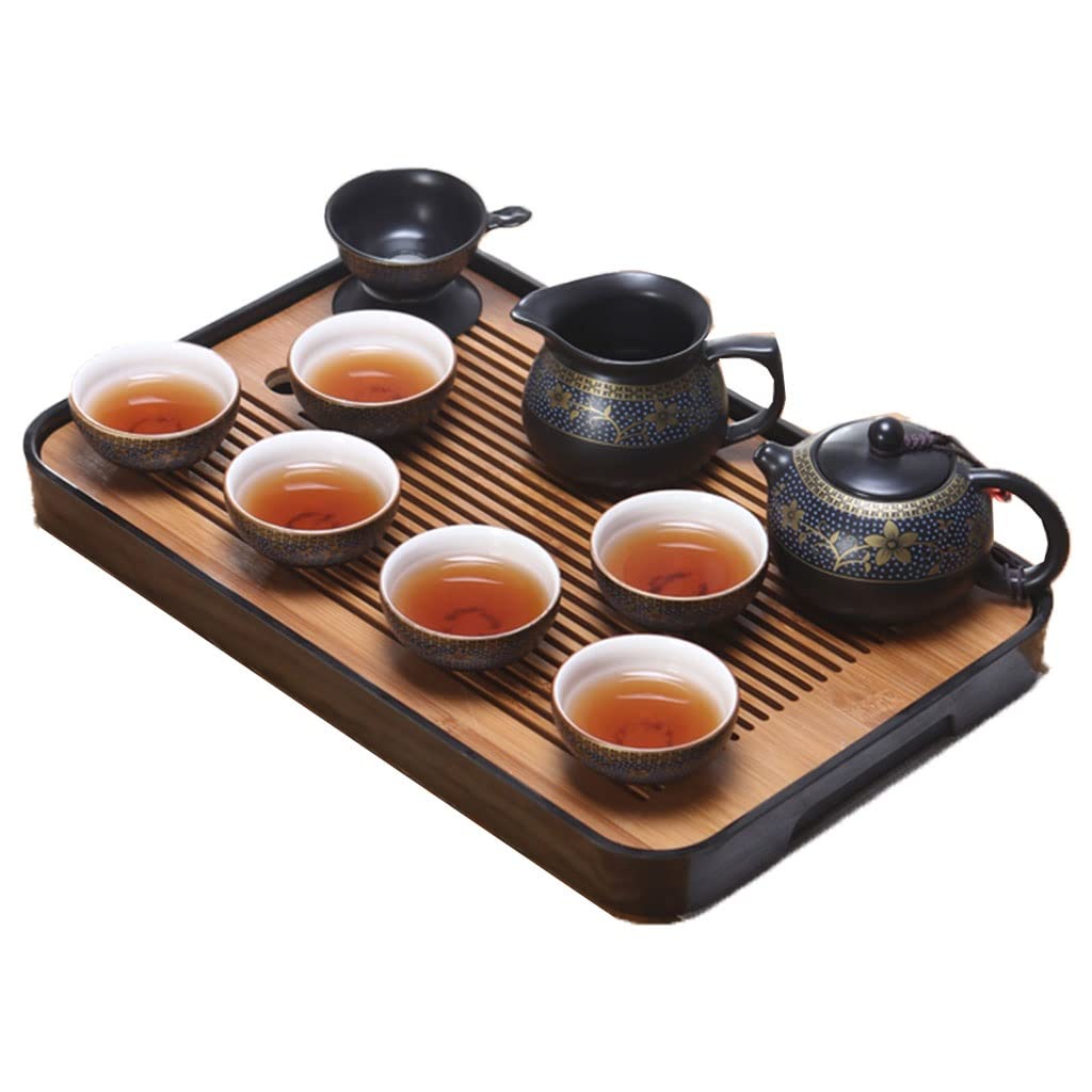 DFGHNBVC Black Porcelain Tea Set With 1 Teapot Set, 6 Tea Cups, 1 Tea Tray, Round Spout,Chinese Gongfu Tea Table Serving,Kung Fu Tea Set For Gift