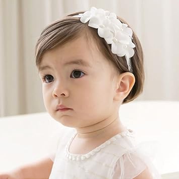 Baby Girl Headband White Lace Hairband Elastics Flower Head Wrap Hair Accessories Gift for Newborn Infant Toddlers Kids Baptism Shower Gift Birthday Wedding Party Style 9