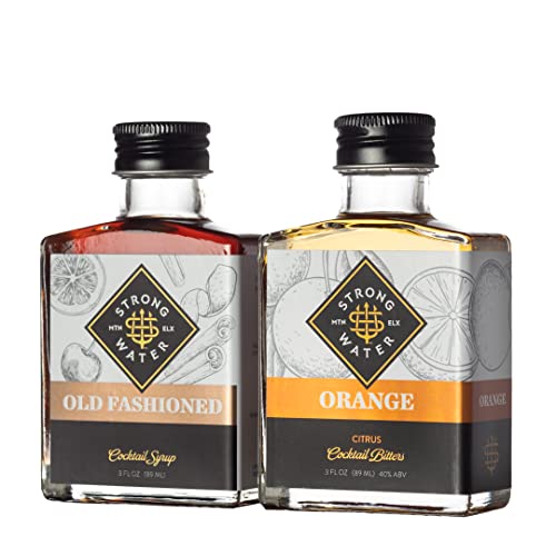 Strongwater Old Fashioned Cocktail Kit - Old Fashioned Gift Set with Old Fashioned Syrup & Orange Cocktail Bitters - Hand Crafted with Organic Demerara Sugar, Orange Peel & Tart Cherries