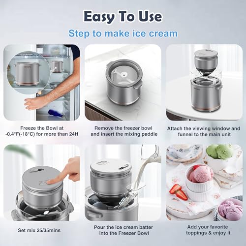 Image of BRIOBITE 1.1 Quart Ice Cream Maker - Electric Ice Cream Machine for Gelato, Milkshakes & Sorbet,Perfect for 2-3 Servings, Easy to Use & Clean,Silver