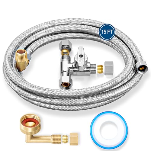 Dishwasher Installation Kit - 15 FT Water Supply Line with 3/8" Tee Valve