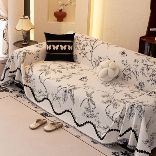 シェニールソファカバー、セクショナルソファーカバーソファスリップカバータオル2枚のクッションソファ用、Lシェイプカウチカバー、子供、洗えるソファブランケット、家具保護者 White 180*130cm