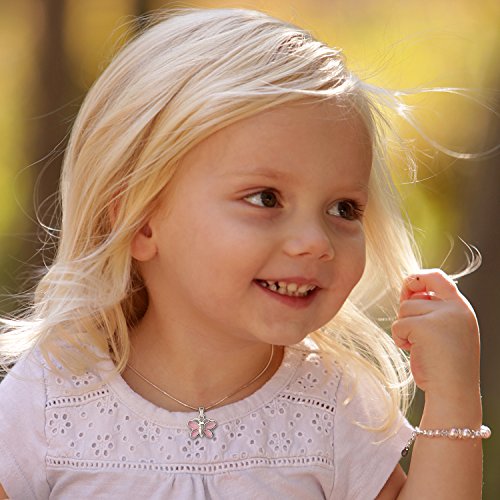 Cherished Moments Children's Sterling Silver Pink Butterfly with Sparkling CZs Necklace for Little Girls, Kids, and Toddlers, 14"2