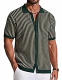 COOFANDY Mens Button Down Short Sleeve Shirt Textured Knit Polo Shirts Vintage Shirts Retro Knitwear