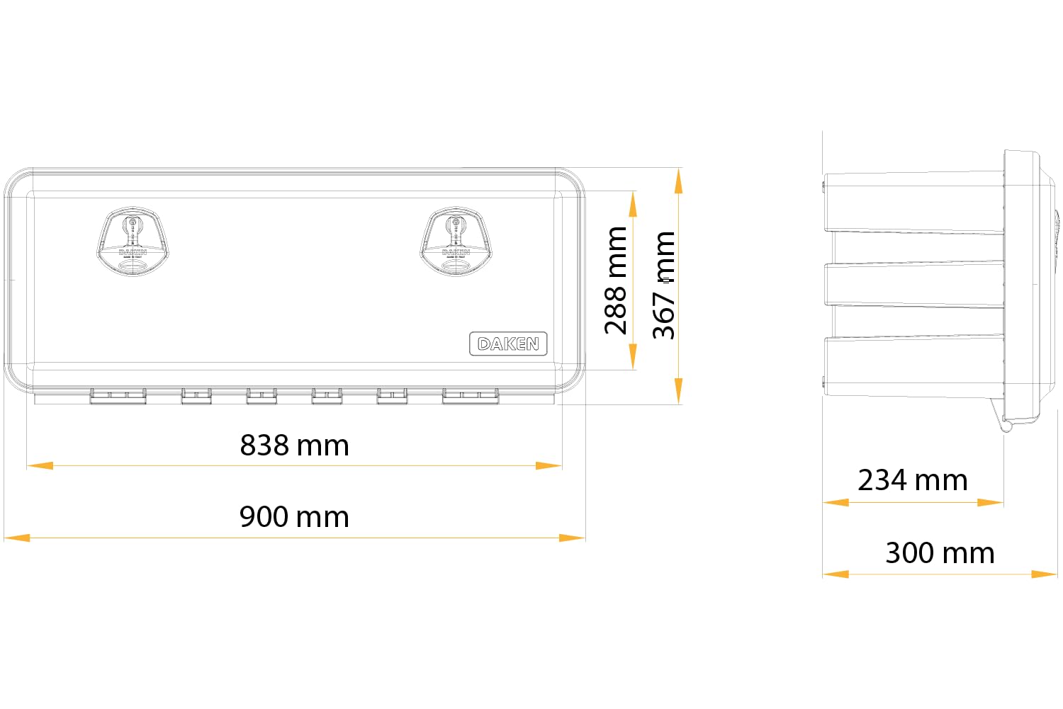 DAKEN Cassetta portautensili JUST 900x367x300 mm 58 l contenitore per camion LKW e furgoni cassone attrezzi in plastica nera con chiusura a chiave 81109