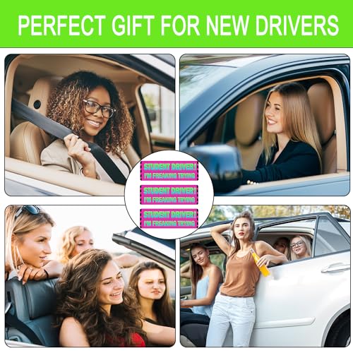 Image of 3 Pack Student Driver Magnet for Car, Magnetic Student Driver Sign for Vehicle, Reflective Warning Bumper Sticker Magnet Sign for New Driver, 10 inch x 4 inch (Pink-Green)