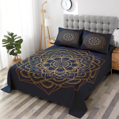 Wecozy LQQ0823362-FPBS-QA-JP Queen Size 4 Pcs Bed Fitted Sheet Set With 14 Inch Deep Pocket, Boho Bohemian Floral Flat Sheet Set thumb #3