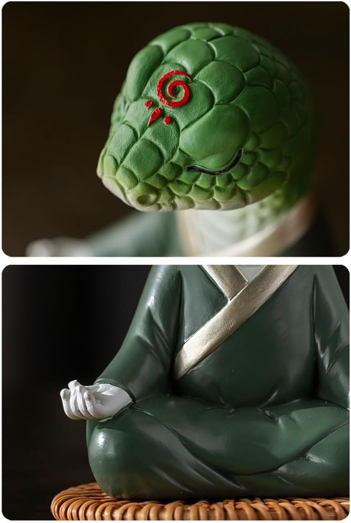 Zen Snake Figurine Statue, Mediation Yoga Room Decor, Ancient Chinese Snake Resin Ornament for Luck Wealth, Feng Shui Spiritual Sculpture for Home, Office, Shelf, Desktop Decoration (Light green)