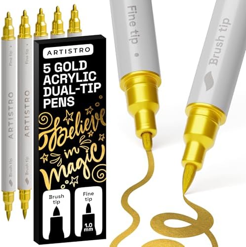 ARTISTRO 5 Gold Acrylic Paint Markers - Paint Pens for Drawing, B...