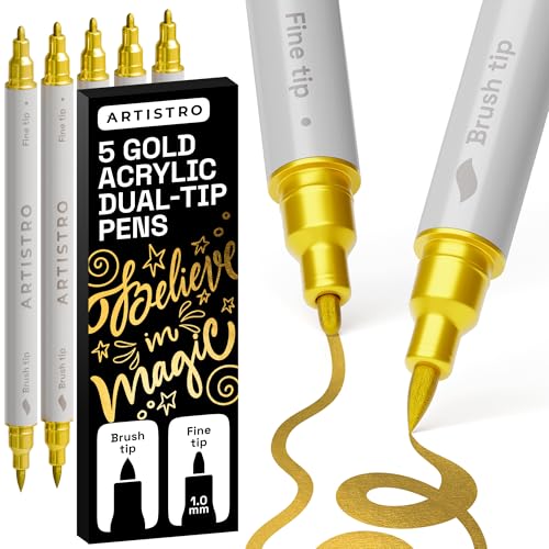 ARTISTRO 5 Gold Acrylic Paint Markers - Paint Pens Dual