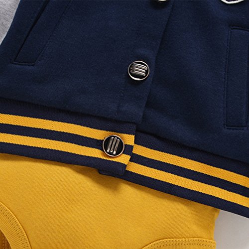 Chic-Chic Ensemble Garçon Fille Bébé 3pc Blouson Base-Ball+ Barboteuse + Pantalons Sport Pull Longues Manches Haut Sweat-Shirt Printemps - Image 4