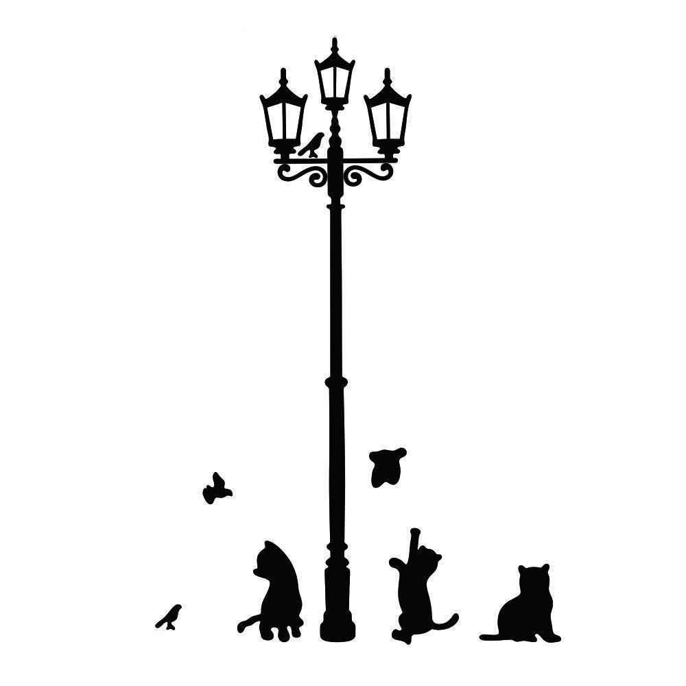 U/K Wall Sticker Removable Wall Art Sticker Cat Under The Street Lantern Art Vinyl Wall Art Sticker For Home Bedroom Office Decor 90 x 60 cm Robust and Practical