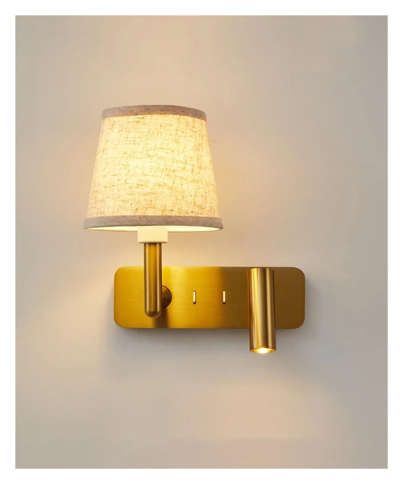 HPTHLY Led Luxury Bedside Reading Light Fixture E27/E26 Bulb Adjustable Angle Wall Lamp Spotlight Dual Switch Fabric Lampshade,Simple (Gold)