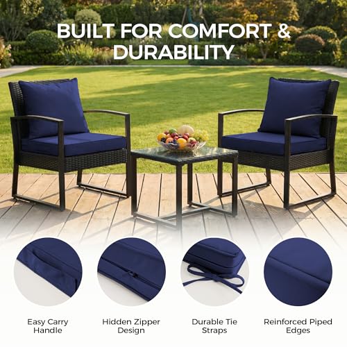 Image of UNIKOME 24 inchx24 inchx4 inch Outdoor Chair Cushions Set - Waterproof Patio Cushions for Outdoor Furniture with Removable Cover, Ties & Handle, Deep Seat Patio Cushions for Sofa Couch - Navy