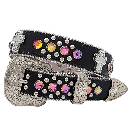 Xs-1371-Kids Girls Western Belts Cross Rhinestone Belts (N-Black-Volcano) #TOP3