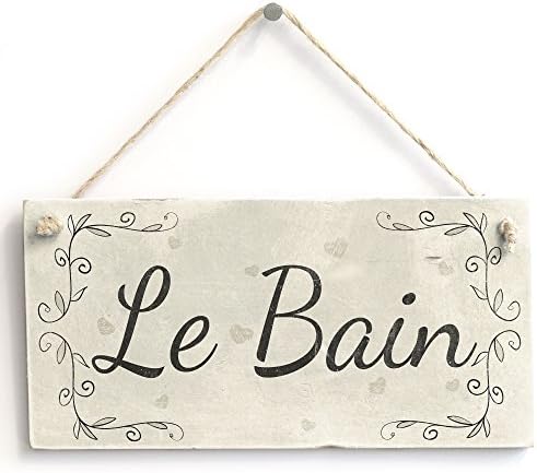Kaishihui French Country Rustic Rectangular White PVC Plaque, 5 x 10 inches, Bathroom Decor, Wall Mount, Le Bain image 3