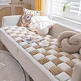 LONKEEN Pet Mat, Funny Fuzzy Cream-Coloured Large Plaid Square Pet Mat Bed Couch Cover, Funny Fuzzy Waterproof Couch Cover for Dogs, Pet Blankets for Large Dogs, Cats (Light Coffee, 27.55 * 82.67IN)