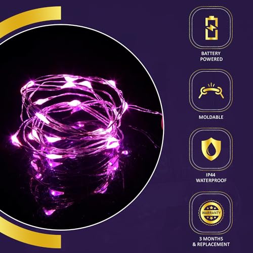 Image of Lexton Cork Light | Bottle Light | Copper String Light | Cork String Light for Home Decor, Birthdays, Party, Diwali (Purple, Pack of 2) Includes Additional 3 Button Cells for Extended Use