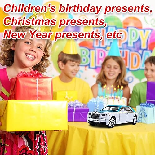 Image of 1 /24 Rolls-Royce Phantom Model Car,Zinc Alloy Pull Back Toy car with Sound and Light for Kids Boy Girl Gift. (Blue-White)