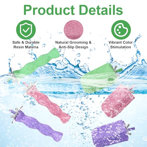 Image of 6PCS Bird Beak Grinding Stone Perch - Anti-Slip Resin Perch Stand for Beak & Claw Trimming, Chewing Toy for Parakeets, Budgies, Cockatiels, Conures