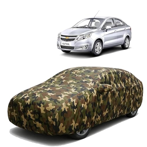 Image of Sulfar 100% Waterproof Car Body Cover Compatible with Mirror for Chevrolet Sail with Long Lasting Durable Material (Triple Stitched, Full Bottom Elastic, Camouflage Army)