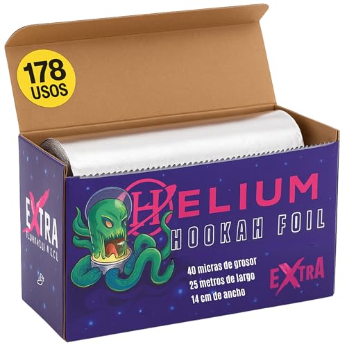 Papel Aluminio Cachimba Grosor Premium 178 Usos - 25m y 40 Micras - Cachimba Shisha Foil para Distribución Uniforme del Calor, Mayor Sabor y Duración HELIUM BOWL