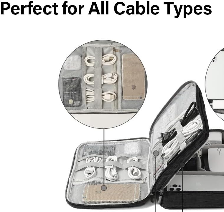 Miniatura 7 de Funda organizadora de cables  Bolsa de almacenamiento de viaje de doble capa para accesorios tecnológicos, electrónica, cargadores, cables, laptop y
