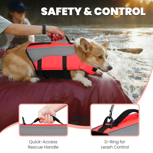 Image of VIVAGLORY Dog Life Vest Front Float Dog Swim Vest, XL, Bright Pink | Life Jacket with Chin Float & Handle for Swimming & Boating, High Visibility Adjustable for Doggy Cat Puppy