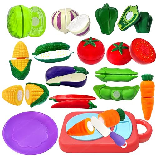 Image of FunBlast Vegetables Play Set Toys - 13 Pieces Realistic Sliceable Cutting Vegetable Pretend Play Kitchen Toys for Kids, Play Food Toys, Vegetable Toys with Chopping Board & Knife (Multicolor)