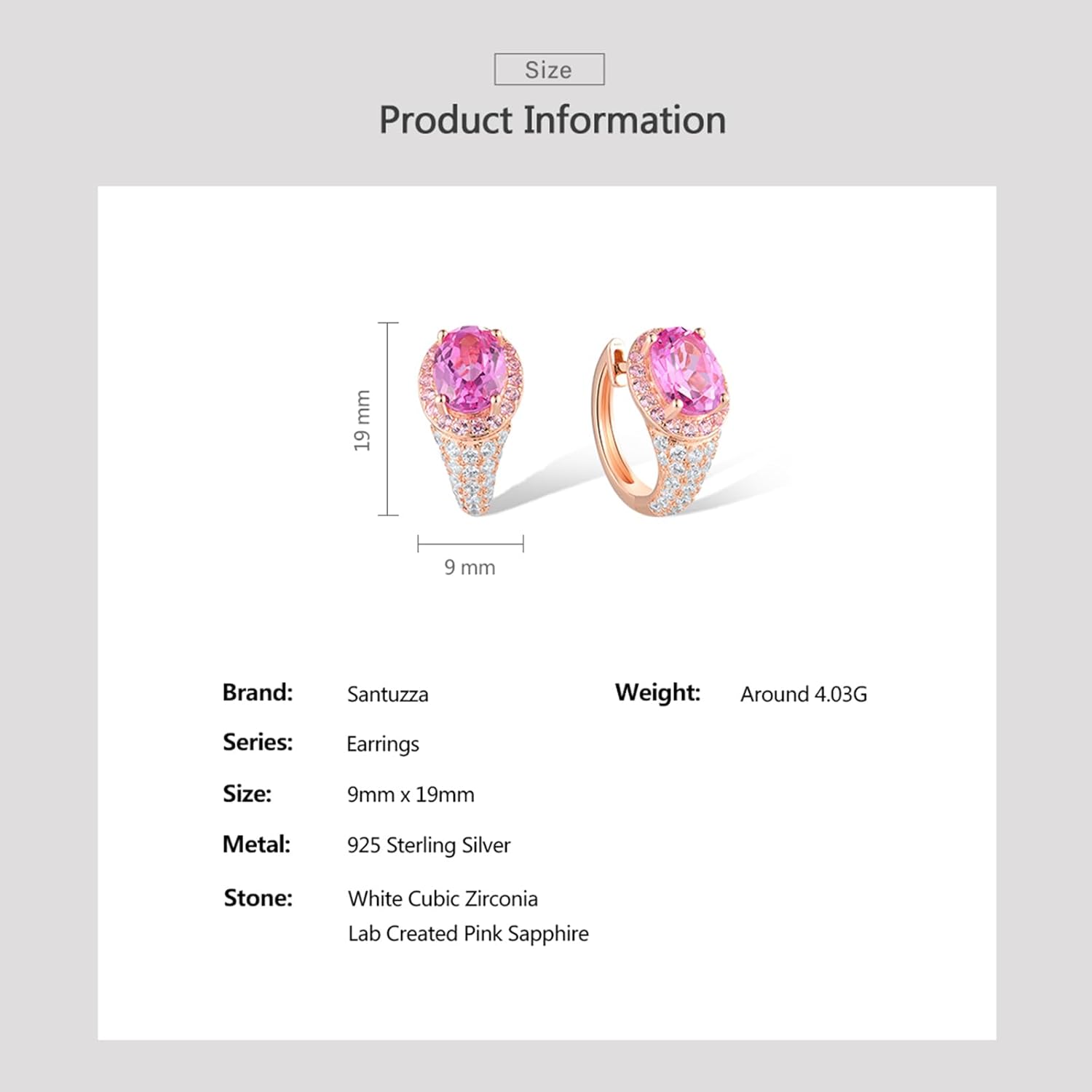 Santuzza Sterling Silver Hoop Earrings Cubic Zirconia Round Cuff Pierced Earrings for Women