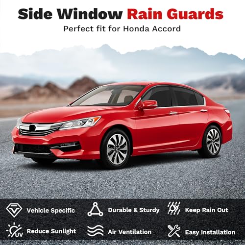 Image of Canvcle Accord Rain Guards - Window Visors for Honda Accord 2013-2017, Outside-Mount Tape-On Side Window Wind Deflectors for Accord Accessories, Vent Visors Shades Rainproof 4PCS
