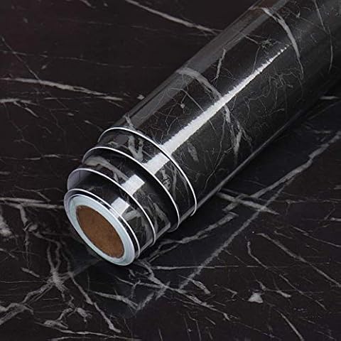 Hode Möbel Möbelfolie Selbstklebende Marmor Folie Dekorfolie für Tür Küche Küchenschrank Fensterbank Schrank Schminktisch PVC 40X300cm Schwarz Cover