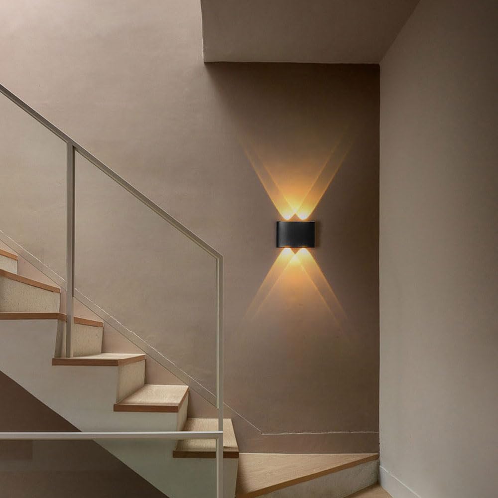 WLBHWL LED Outdoor Wall Lights Exterior/Interior, Up And Down Lights IP65 Waterproof Wall Sconces, Rectangular Aluminum Outdoor Wall Lighting Fixtures, Modern Black 3000K Warm Lights