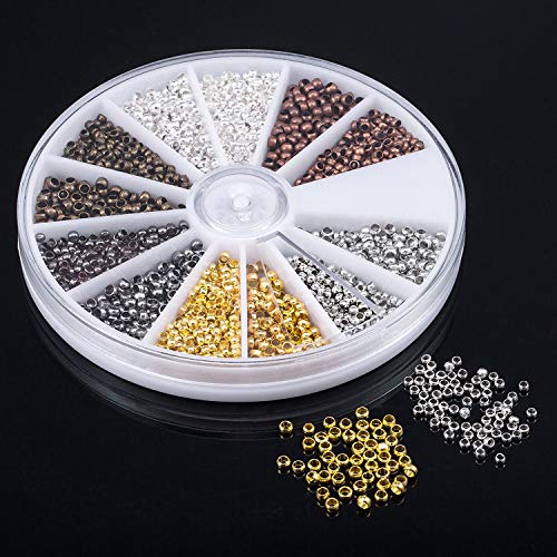 Mudder 2250 Pieces Tube Crimp Beads 2 Mm 2.5 Mm Mixed Bracelet Loose Beads Spacer Jewelry Making Ends Caps, 6 Colors #TOP1