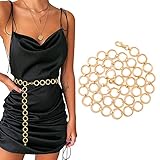 WERFORU Damen Gürtel Mode Metall Kettengürtel Körper Bauch Taillenkette Legierung Taille Gürtel Einstellbare Körperkette Gold 130 cm