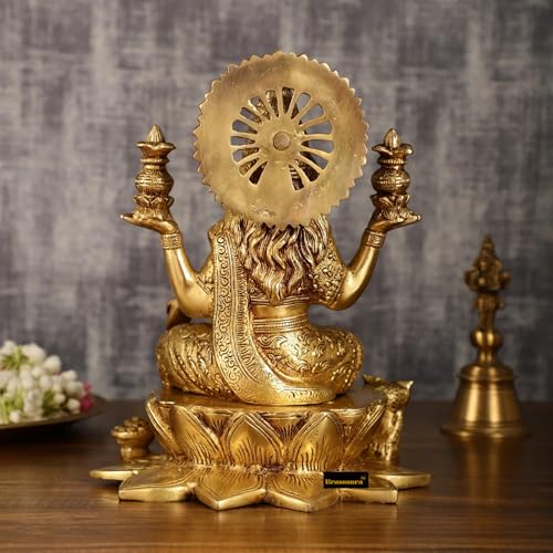 Image of Brass Laxmi Idol for Home and Decor| Brass Laxmi Statue for Good Luck Diwali, Housewarming, Wedding, Navratri Gift | Weight 6.25 Kg Height 11 inch |
