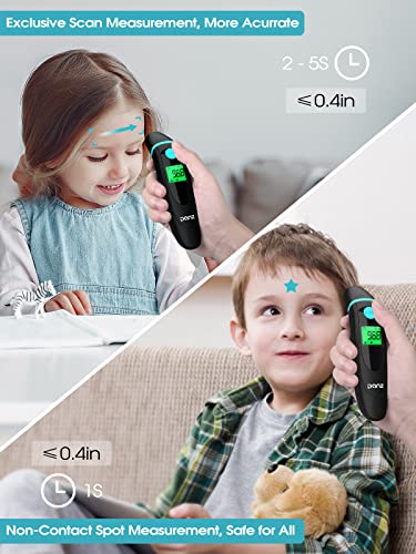 Forehead Ear Thermometer for Adults and Kids, Danz 4-in-1 Digital Baby Thermometer with 3 Color LCD Screen, Non-Contact Infrared Thermometer with Fast Reading, Fever Alarm, Object Measurement