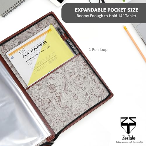 Image of ZesTale PU Leatherette Files for Documents of 20 Leafs B4 Size (Bigger Than A4 Size) Folder of Hidden Handle Multipurpose Portfolio Professional Executive Document File Folder for Office(Color-Tan)