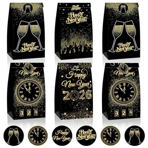 FEBSNOW 24 Pack Happy New Year Gift Bags, Happy New