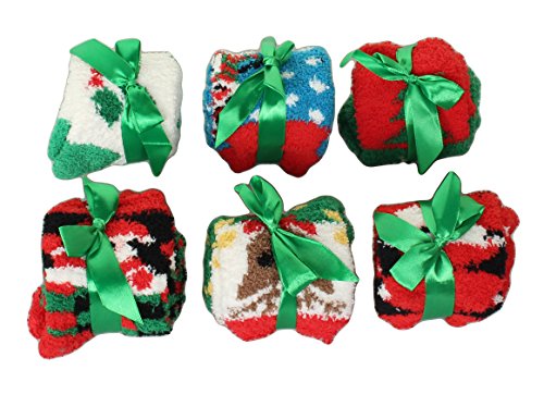 Kids Slipper Socks, Christmas Holiday Socks, Anti Slip Grips Cozy Fuzzy Slipper Socks,Nice Holiday Gift Box 6 PK2