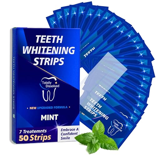 Teeth Whitening Strips for Sensitive - 50 Strips for Fast Results & Deep Stain Removal | Enamel Safe, Non-Slip Technology | Professional Whitening at Home, Mint