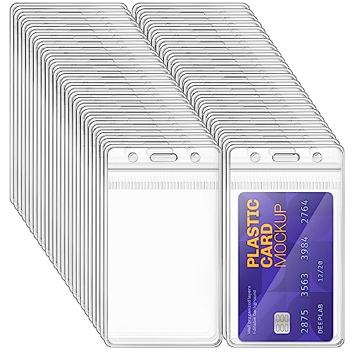 xinfedi Porta Tarjetas Identificativas, 50 Funda Transparente Verticales Tarjeta Identificación de Plástico, Acreditaciones Colgantes para la escuela de Negocios de la Oficina