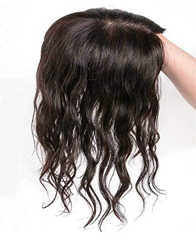 Susanki Curly Human Hair Forehead Topper for Women with Thinning Hair, Clip in 3.5" x 5.5" Silk Base Top Hairpieces Wiglets, 12" Dark Brown