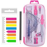 Math Geometry Kit Protractor and Compass Set, Pink