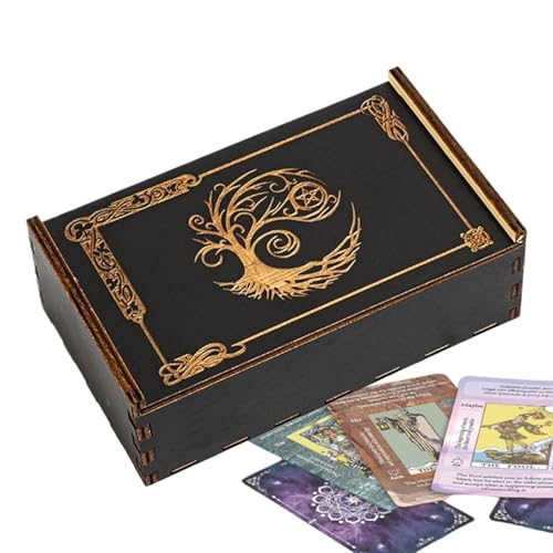 Tewzafiya Caja de joyería de madera, caja de rieles Astrologys - Base colgante de gran capacidad,Puerta decorativa de madera, decoración de brujas para escritorio, mesa