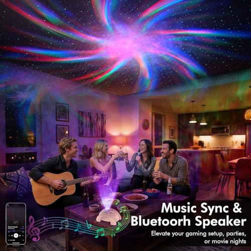 Image of Rossetta Dual Lens Galaxy Star Aurora Projector Night Light for Bedroom | 58 Light Effects, White Noise, Bluetooth Speaker, Music Sync, Remote Control, Timer, Room Decor Gift for Kids Adults Teens